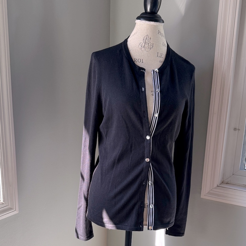 J. McLaughlin black cotton cardigan‎ rhinestone buttons EUC size M